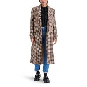 NEW STEVE MADDEN prince double breasted long coat in brown plaid
